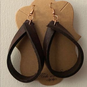 Genuine Leather Hoop Earrings 3” long